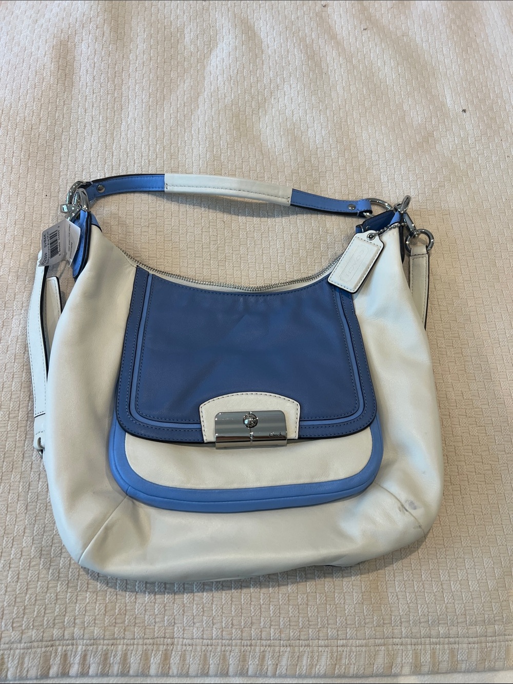 Coach Blue and White Leather Hobo Shoulder Bag